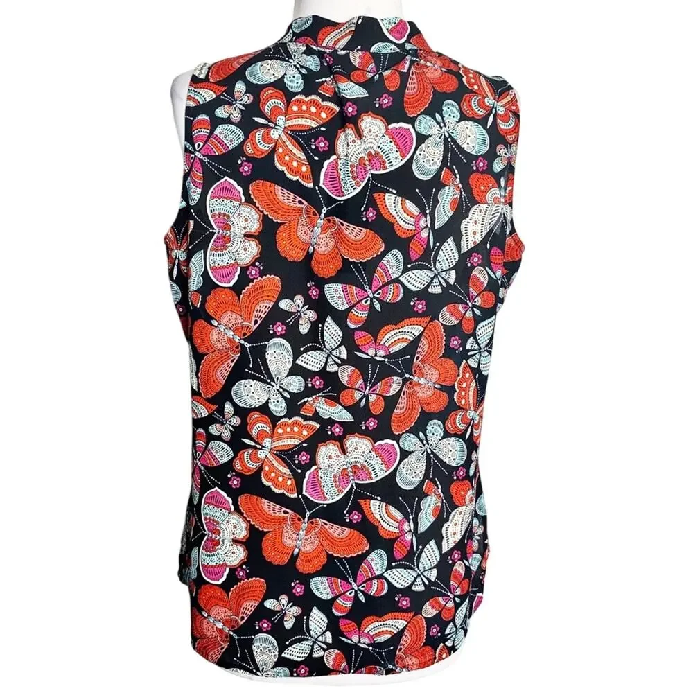NWT Tommy Hilfiger butterfly print tie neck top